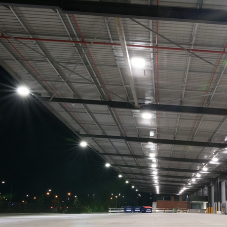 2er-Pack LED-Highbay, Hallenstrahler rund, grau, 100 W, 10000 lm, CCT 3000-6500 K (warm-, neutral-, kaltweiß), IP65.