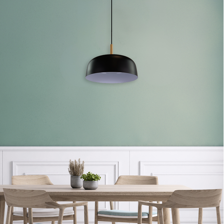 Moderne Pendelleuchte in schwarz, runde Form, aus Metall, E27-Fassung, IP20, Ø30 cm.