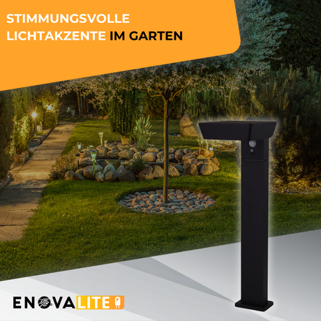 Solar Wegeleuchte mit PIR Sensor, eckig, 3000 K (warmweiß), 12 Stunden Leuchtzeit, 3 Lichtmodi, IP54-Wasserdicht, aus hochwertigem Aluminium.