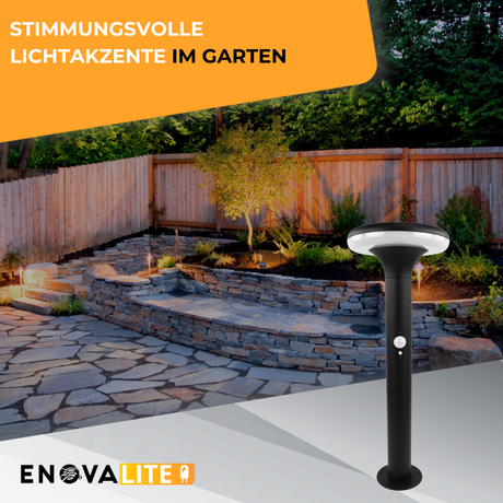 6er-Pack Solar Wegeleuchte mit PIR Sensor, rund, 3000 K (warmweiß), 12 Stunden Leuchtzeit, 3 Lichtmodi, IP54-Wasserdicht, aus Aluminium.