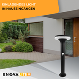 Solar Wegeleuchte mit PIR Sensor, rund, 3000 K (warmweiß), 12 Stunden Leuchtzeit, 3 Lichtmodi, IP54-Wasserdicht, aus Aluminium.
