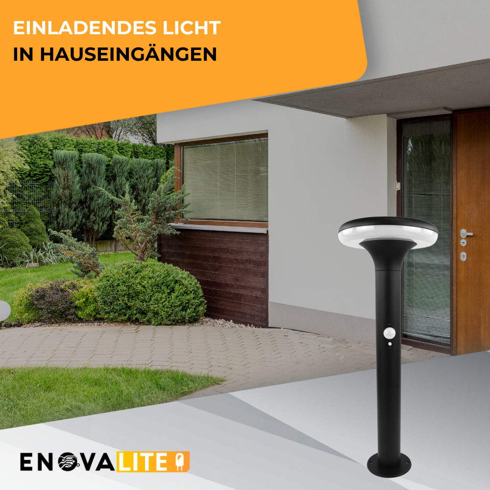 6er-Pack Solar Wegeleuchte mit PIR Sensor, rund, 3000 K (warmweiß), 12 Stunden Leuchtzeit, 3 Lichtmodi, IP54-Wasserdicht, aus Aluminium.