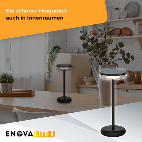 LED-Tischleuchte mit Akku, Solar- und Netzbetrieb, dimmbar, 2700 K (warmweiß), bis zu 48 h Leuchtzeit, IP44, wiederaufladbar, USB-C, In- und Outdoor.