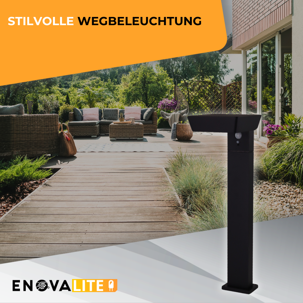 6er-Pack Solar Wegeleuchte mit PIR Sensor, eckig, 3000 K (warmweiß), 12 Stunden Leuchtzeit, 3 Lichtmodi, IP54-Wasserdicht, aus hochwertigem Aluminium.