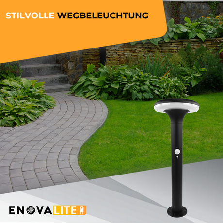 4er-Pack Solar Wegeleuchte mit PIR Sensor, rund, 3000 K (warmweiß), 12 Stunden Leuchtzeit, 3 Lichtmodi, IP54-Wasserdicht, aus Aluminium.