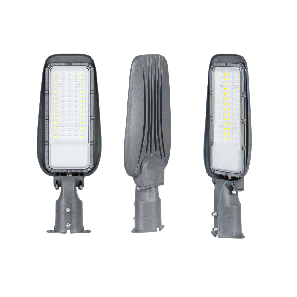 2er Pack LED Straßenleuchte, 100 W, 4500 K (neutralweiß), 10.000 lm, grau, IP65, Wand- und Mastmontage.