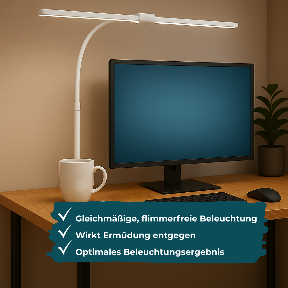 2er Pack LED-Schreibtischlampe, Doppelkopf, weiß, dimmbar, 5 Farbtemperaturstufen, 24 W, 800 lm, klemm- und verstellbare Monitorlampe.