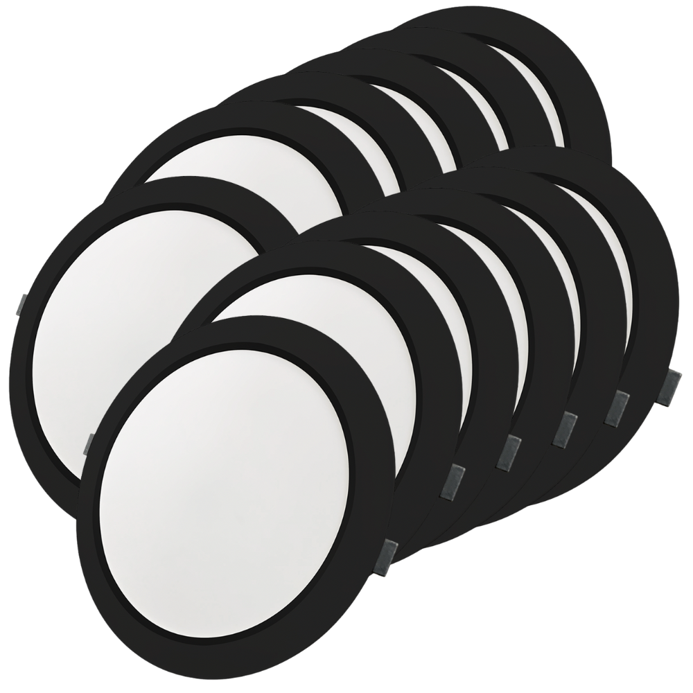 LED Einbauleuchte in Schwarz, 12 W, 230 V, IP44-geschützt, 1200 lm, Lichtfarbe einstellbar, Ø173x26 mm, Einbaustrahler mit Diffusor, Badezimmer Deckenleuchte