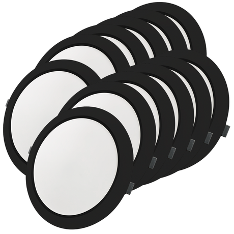 LED Einbauleuchte in Schwarz, 12 W, 230 V, IP44-geschützt, 1200 lm, Lichtfarbe einstellbar, Ø173x26 mm, Einbaustrahler mit Diffusor, Badezimmer Deckenleuchte