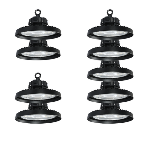 9er-Pack LED-Hallenstrahler, mit Bewegungsmelder, Leistung einstellbar, 100/150/200W, 4000 K (neutralweiß), 17000-34000 lm, IP65, 0-10V dimmbar.