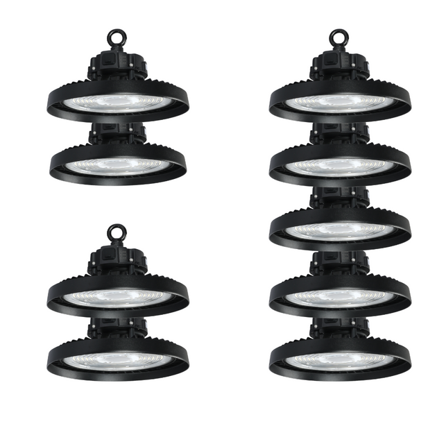9er-Pack LED-Hallenstrahler, mit Bewegungsmelder, Leistung einstellbar, 100/150/200W, 4000 K (neutralweiß), 17000-34000 lm, IP65, 0-10V dimmbar.