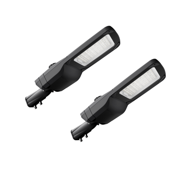 2er-Pack Profi LED-Straßenleuchte, 80 W, 12000 lm, 5000 K (neutralweiß), IP66, 0-10 V dimmbar.