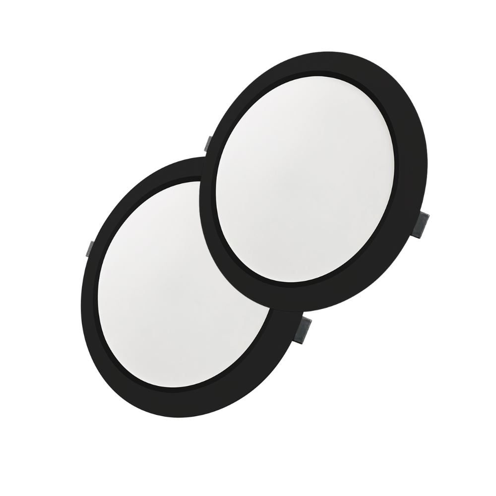 LED Einbauleuchte in Schwarz, 12 W, 230 V, IP44-geschützt, 1200 lm, Lichtfarbe einstellbar, Ø173x26 mm, Einbaustrahler mit Diffusor, Badezimmer Deckenleuchte