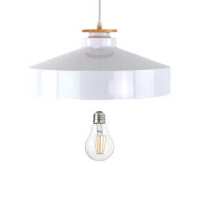 Elegante Pendelleuchte in Weiß  inkl E27-Filamentleuchtmittel, 7W/700lm, 2700K/warmweiß, runde Form, aus Stahl, E27-Fassung, IP20, Ø40 cm.