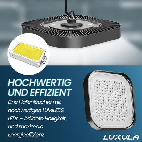 5er-Pack LED-HighBay, Hallenstrahler quadratisch, 200 W, 24000 lm, 5000 K (neutralweiß), IP65.