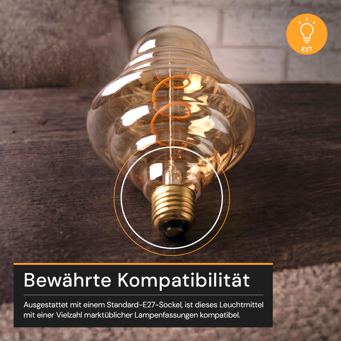 LED Filament Leuchtmittel, UFO, Amber, UFOG125, E27, 4 W, 265lm, 2200K, dimmbar