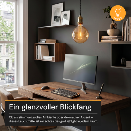 LED Filament Leuchtmittel, RUND, AMBER, G125, E27, 3.5 W, 120lm, 1800K, dimmbar