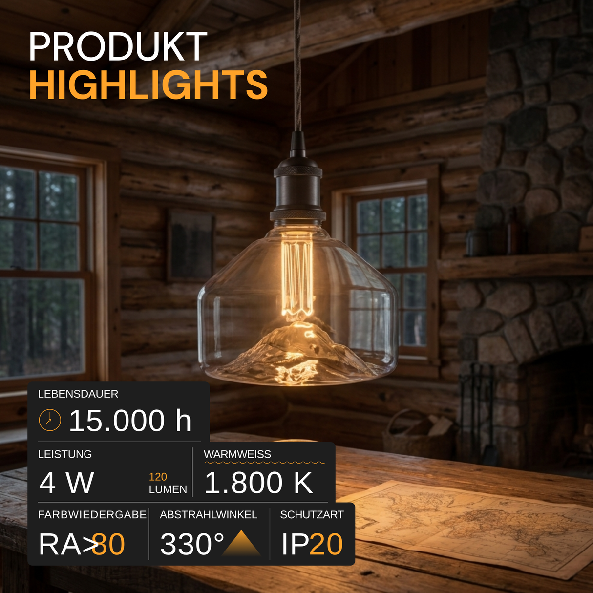 LED Filament Leuchtmittel, E27, 4 W, 120 lm, warmweiß, dimmbar
