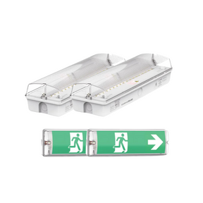 2er Pack LED-Fluchtwegleuchte, Notbeleuchtung mit Notstromakku 3h, TEST-Funktion, Rettungszeichenleuchte inkl 4 Richtungspfeilen, IP65.