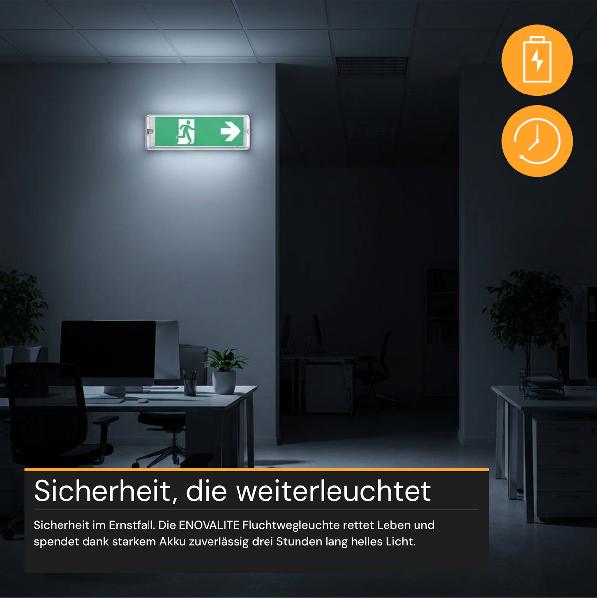 LED-Fluchtwegleuchte mit Notstromakku 3h, TEST-Funktion, Dauer- & Notbetrieb, IP65