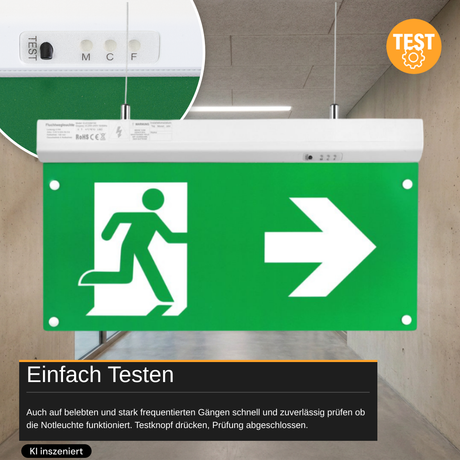 LED-Fluchtwegleuchte 4in1 mit Notstromakku 3h, TEST-Funktion, Dauer- & Notbetrieb
