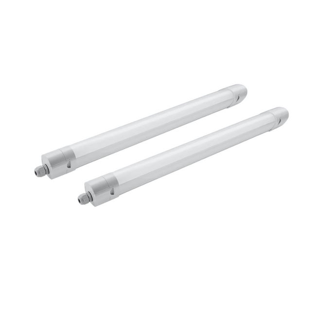 2er Pack LED Feuchtraumleuchte PRO, 65cm, 18W, 2070 lm, 4000K (neutralweiß), IP65, OSRAM-Netzteil, Steckklemme, durchschleifbar.