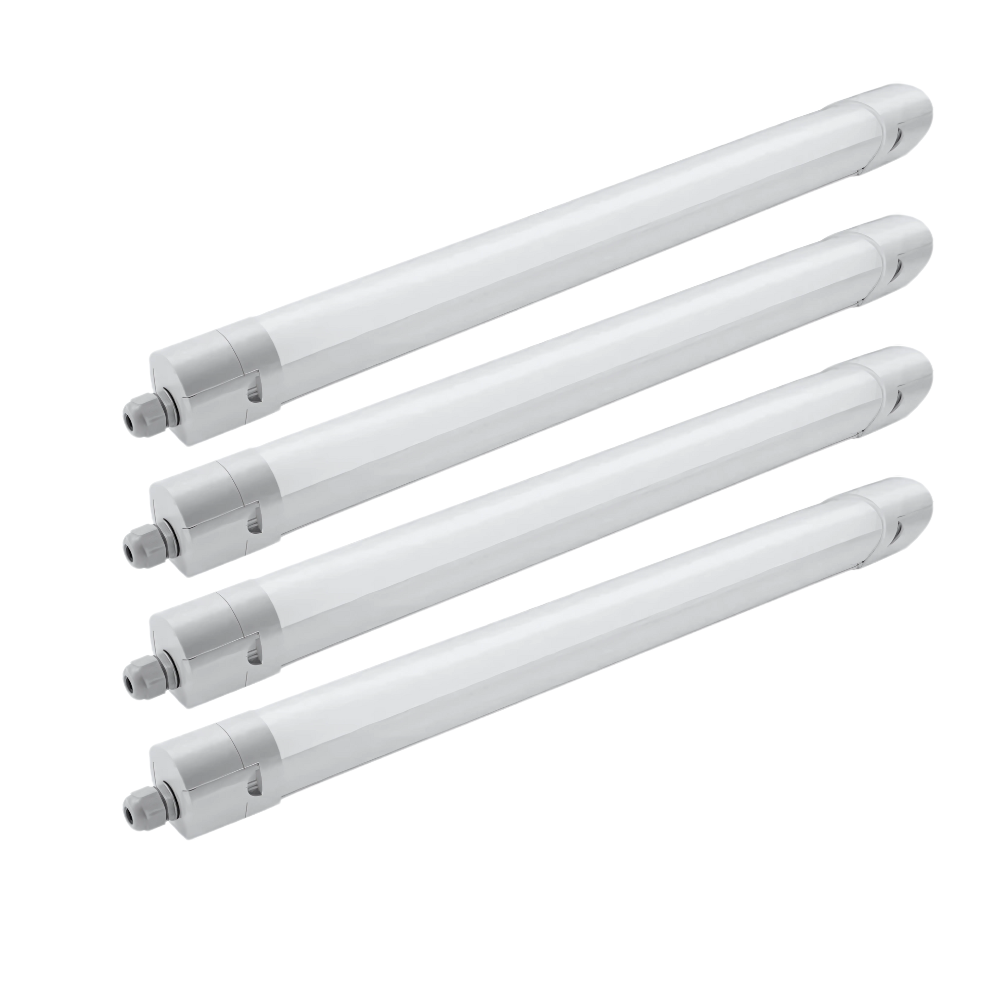4er Pack LED Feuchtraumleuchte PRO, 120cm, 36W, 4320lm, 4000K (neutralweiß), IP65, OSRAM-Netzteil, Steckklemme, durchschleifbar.