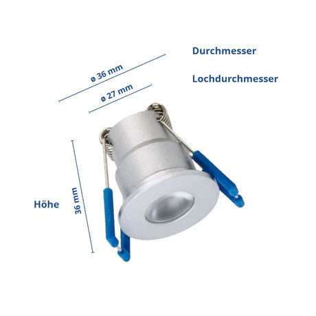 12er Set LED Mini CCT-Downlight, 3 W, 200 lm, IP65, ø 36 mm, silber.
