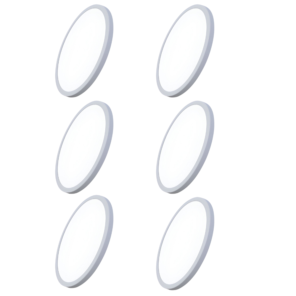 6er Set LED CCT Panel, Ein-/Aufbau, 18W, 1880 lm, ø225x17mm, 3000-4000-6000K einstellbar, Lochdurchm. variabel.