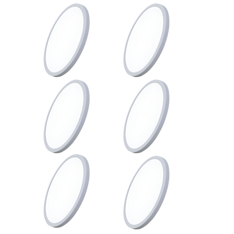 6er Set LED CCT Panel, Ein-/Aufbau, 24W, 2565 lm, ø300x17mm, 3000-4000-6000K einstellbar, Lochdurchm. variabel.
