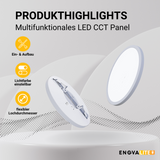 LED CCT Ein-/Aufbauleuchte, 18W, 1880 lm, ø225x17mm, 3000-4000-6000K einstellbar, Lochdurchm. variabel.