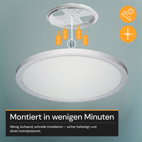 LED Panel mit Fernbedienung, Ø50 cm, weiß, rund, 42 W, 4200 lm, dimmbar, Lichtfarbe einstellbar 3000-6500 K, Slim Design, Nachtlichtmodus.