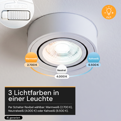 LED Aufbauspot, 7 W, 670 lm, 3CCT, dimmbar, schwenkbar, Aluminium, weiß