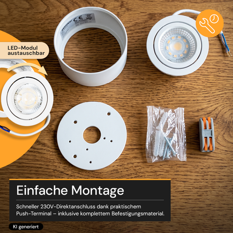 LED Aufbauspot, 7 W, 670 lm, 3CCT, dimmbar, schwenkbar, Aluminium, weiß