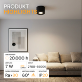 LED Aufbauspot, 7 W, 670 lm, 3CCT, dimmbar, schwenkbar, Aluminium, schwarz