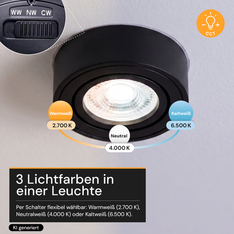 LED Aufbauspot, 7 W, 670 lm, 3CCT, dimmbar, schwenkbar, Aluminium, schwarz