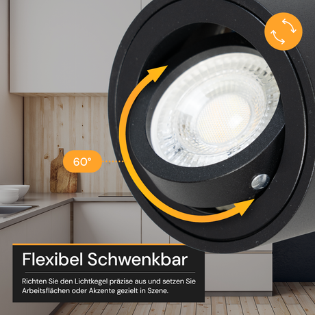 LED Aufbauspot, 7 W, 670 lm, 3CCT, dimmbar, schwenkbar, Aluminium, schwarz