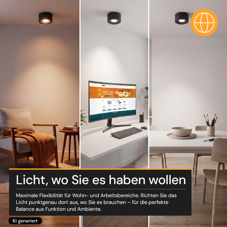 LED Aufbauspot, 7 W, 670 lm, 3CCT, dimmbar, schwenkbar, Aluminium, schwarz