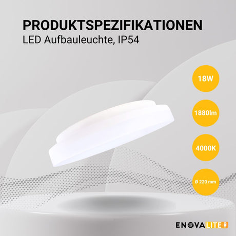 LED Aufbauleuchte, 18 W, 1880 lm, 4000 K – zuverlässige Allround-Leuchte für innen und außen.