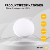 LED Aufbauleuchte, 18W, 1880 lm, 4000K, ø250x48mm, IP65.