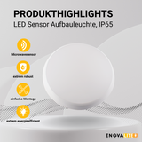 LED Aufbauleuchte mit Sensor, 18W, 1880 lm, 4000K, ø250x48mm, IP65.