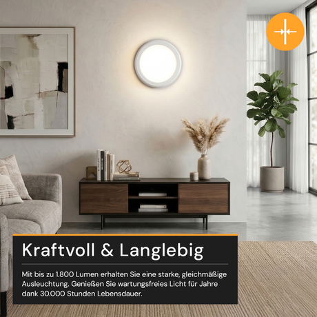 LED CCT Panel, Ein-/Aufbau, 18 W, 1800 lm, Ø215 mm, 5CCT (2700 K– 5700 K), Lochdurchm. variabel, Anschlussbox.
