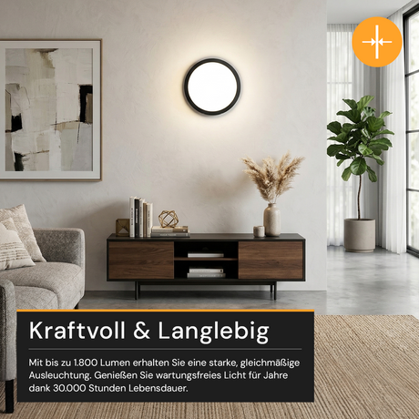 LED CCT Panel, Ein-/Aufbau, Schwarz, 18 W, 1800 lm, Ø215 mm, 5CCT (2700 K– 5700 K), Lochdurchm. variabel, Anschlussbox.