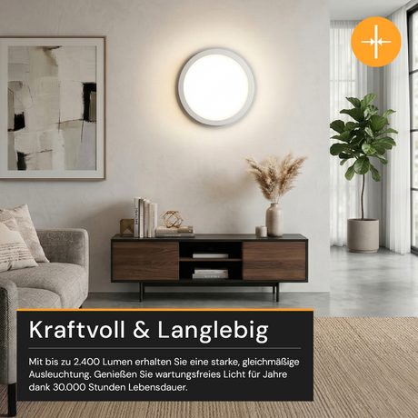 LED CCT Panel, Ein-/Aufbau, 24 W, 2400 lm, Ø290 mm, 5CCT (2700 K– 5700 K), Lochdurchm. variabel, Anschlussbox.