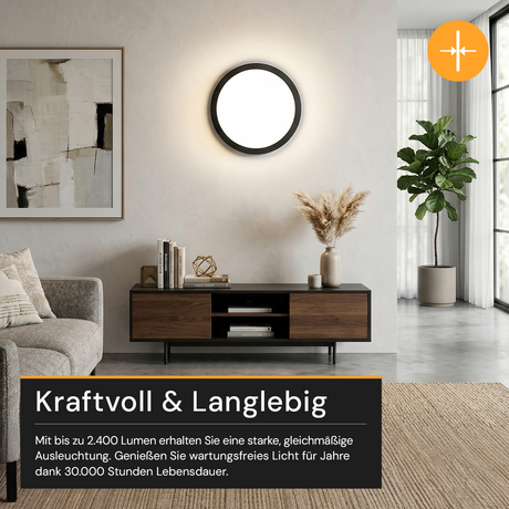 LED CCT Panel, Ein-/Aufbau, Schwarz, 24 W, 2400 lm, Ø290 mm, 5CCT (2700 K– 5700 K), Lochdurchm. variabel, Anschlussbox.