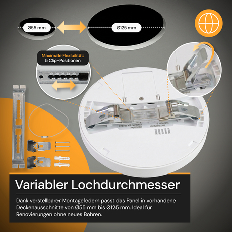 LED Einbauleuchte, 12 W, 1200 lm, 5CCT 2700–5700 K, stufenlos dimmbar
