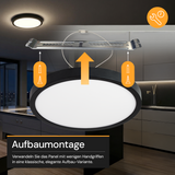 LED CCT Panel, Ein-/Aufbau, Schwarz, dimmbar, 18 W, 1800 lm, Ø215 mm, 5CCT (2700 K– 5700 K), Lochdurchm. variabel, Anschlussbox.