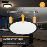 LED CCT Panel, Ein-/Aufbau, Schwarz, Bewegungssensor, 18 W, 1800 lm, Ø215 mm, 5CCT (2700 K– 5700 K), Lochdurchm. variabel, Anschlussbox
