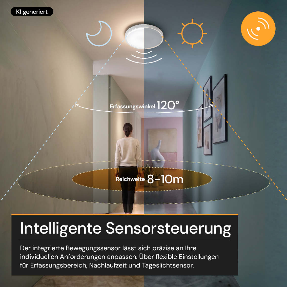 LED CCT Panel, Ein-/Aufbau, Bewegungssensor, 24 W, 2400 lm, Ø290 mm, 5CCT (2700 K– 5700 K), Lochdurchm. variabel, Anschlussbox