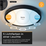 LED CCT Panel, Ein-/Aufbau, Schwarz, Bewegungssensor, 24 W, 2400 lm, Ø290 mm, 5CCT (2700 K– 5700 K), Lochdurchm. variabel, Anschlussbox